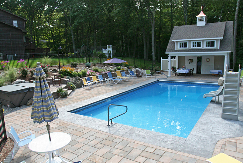 Swimming pool and stamped concrete project example 161